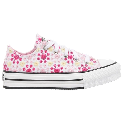 Converse Girls' Little Kids' Canvas Broderie Chuck Taylor All Star Casual Shoes In White/pink/black