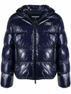 Dsquared2 Logo Tag Shiny Nylon Down Jacket In Blue