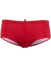 DSQUARED2 RED SWIMMING TRUNKS WITH REAR MAPLE LEAF PRINT