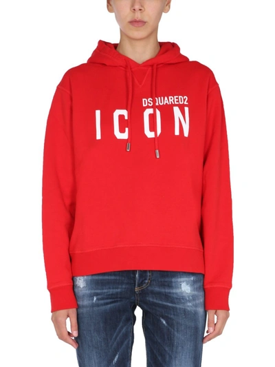 Dsquared2 Icon Logo棉质平纹针织连帽卫衣 In Red