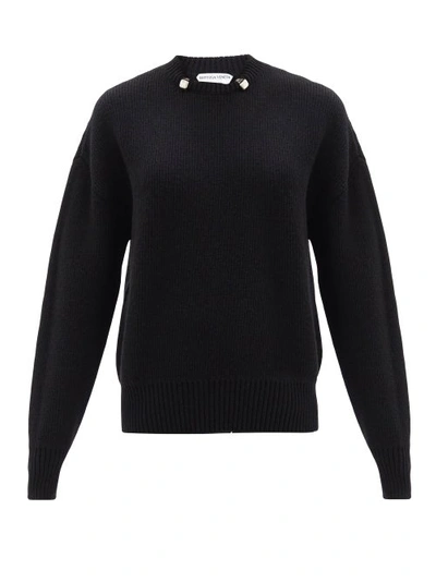 Bottega Veneta Black Shetland Wool Ring Sweater In Nero
