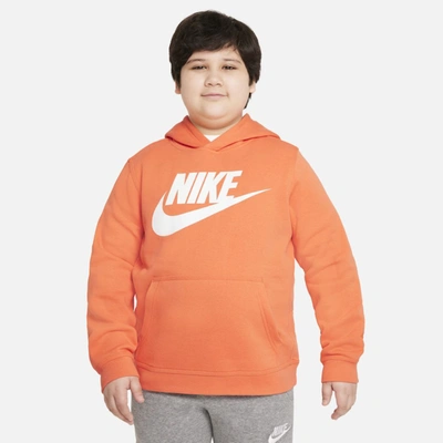 Nike Sportswear Club Fleece Big Kids' Pullover Hoodie (extended Size) In Turf Orange,white