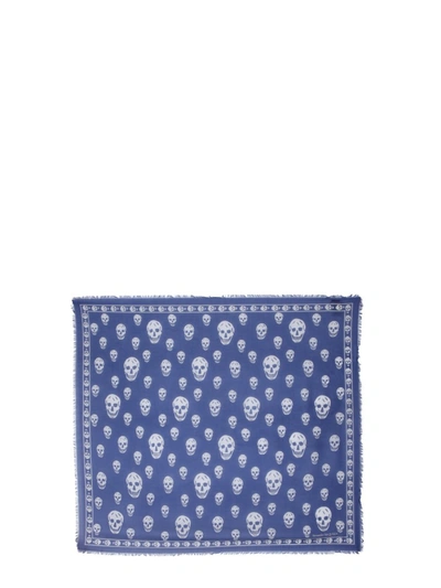 Alexander Mcqueen Classic Skull Scarf Unisex In Blue