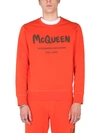 Alexander Mcqueen Graffiti Print Logo Sweatshirt In Orange