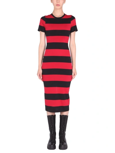 Red Valentino Striped Tube Dress In Red