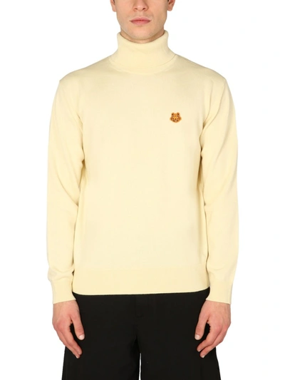 Kenzo Cream-colored Sweater With Tiger Crest Logo In Yellow