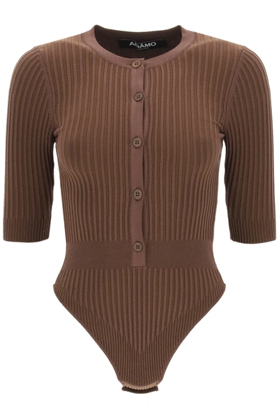 Adamo Viscose Blend Rib Knit Bodysuit In Brown