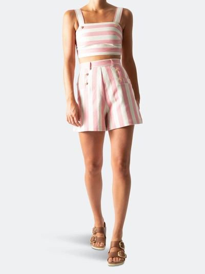 Miguelina Giada Button-embellished Striped Cotton-twill Shorts In Pink