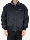 Valentino Nylon And Denim Bomber Jacket In Blue