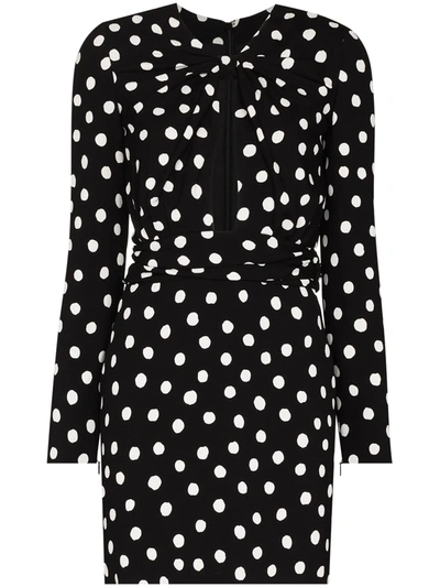 Saint Laurent Cutout Polka-dot Crepe Mini Dress In Black