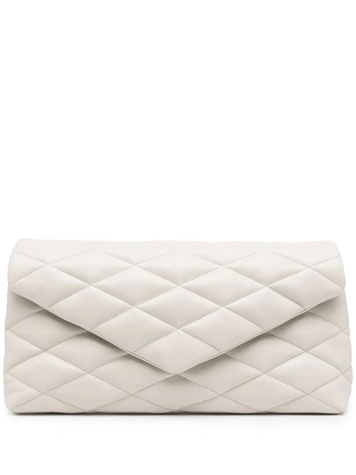 Saint Laurent Sade Leather Puffer Clutch In Crema