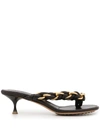 Bottega Veneta Nappa Lagoon Chain And Leather Sandals In Braun