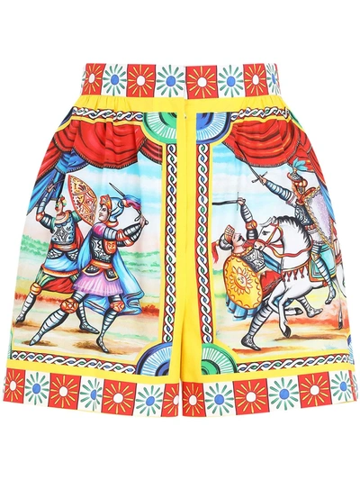 Dolce & Gabbana Carretto Print High Waist Cotton Shorts In 멀티컬러