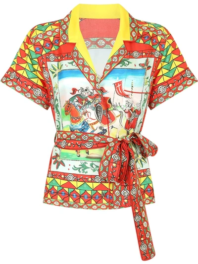 DOLCE & GABBANA CARRETTO-PRINT BELTED SHIRT