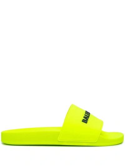 Balenciaga Logo-detailed Rubber Slides In Yellow