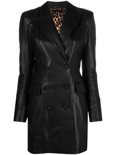 Philipp Plein Fitted Leather Coat In Black