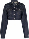 Philipp Plein Chains Cropped Denim Jacket In Blau