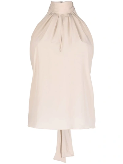 Philipp Plein High-neck Chiffon Top In Nude