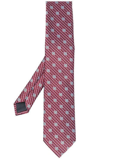 Ermenegildo Zegna Geometric Embroidery Silk Tie In Rot