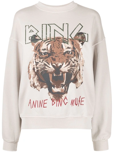 Anine Bing Tiger Graphic-print Organic Cotton Sweatshirt In Stone