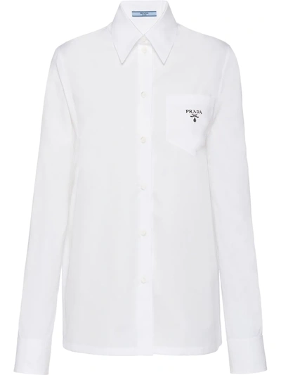 Prada Logo-print Poplin Button-down Shirt In White