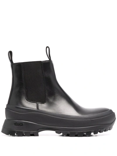 Jil Sander Boston Leather Ankle Boots With Vibram Sole In Black