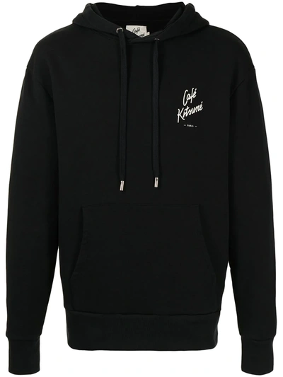 Maison Kitsuné Café Kitsuné Printed Drawstring Hoodie In Black