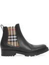Burberry Vintage Check Detail Leather Chelsea Boot In Black