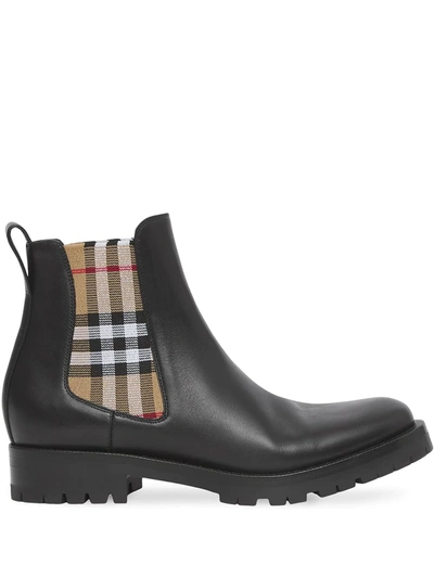 Burberry Chelsea Check-panel Boots In Black