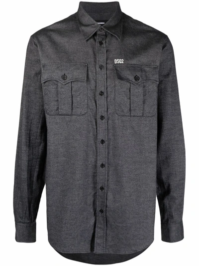 Dsquared2 Twill Button Front Shirt In Grau