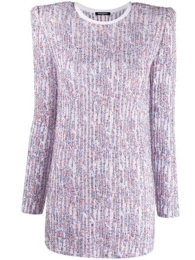 Balmain Sequin-embellished Long-sleeve Dress In Blau