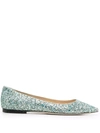 JIMMY CHOO ROMY GLITTER BALLERINAS