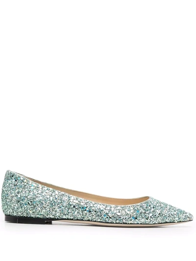 Jimmy Choo Mint Green Glitter Romy Flat Ballerina