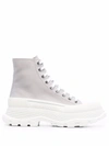 Alexander Mcqueen 45mm Tread Slick Canvas Combat Boots In Silver