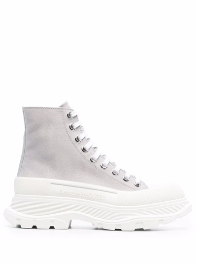 Alexander Mcqueen 45mm Tread Slick Canvas Combat Boots In Silver