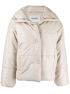 Nanushka Hide Quilted Padded Vegan Leather Jacket In Nude