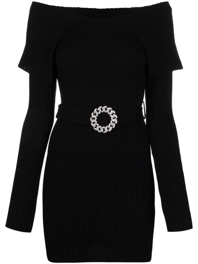 Giuseppe Di Morabito Wool Blend Belted Mini Dress In Nero