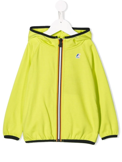 K-way Kids' Logo-print Zipped Hoodie In Yellow