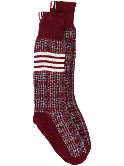 Thom Browne 4-bar Checked Socks In Red