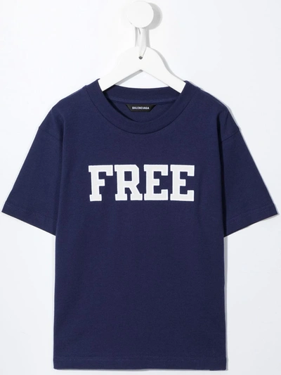Balenciaga Babies' Navy Blue Free Logo T-shirt