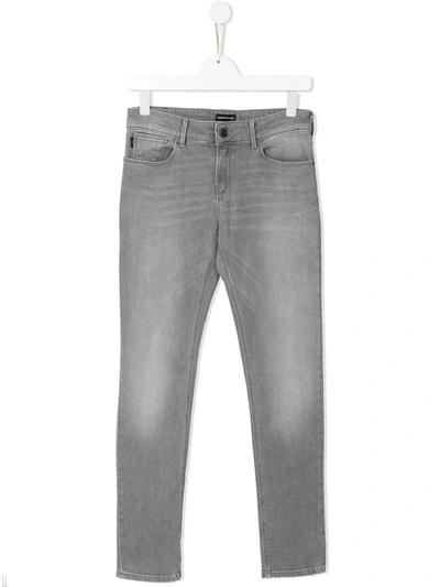 Emporio Armani Kids' Straight-leg Stretch-cotton Jeans In Grey