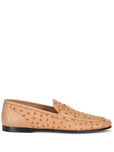 Dolce & Gabbana Textured Leather Loafers In Neutrals