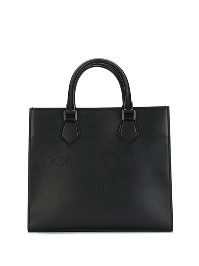 Dolce & Gabbana Edge Logo-embossed Shopper Bag In Black