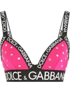 Dolce & Gabbana Spandex Triangle Bra With Rhinestones And Branded Elastic In Pink