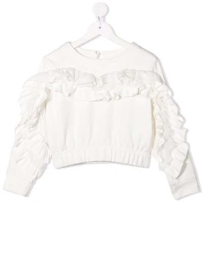 MONNALISA RUFFLE-TRIMMED CROPPED SWETSHIRT 