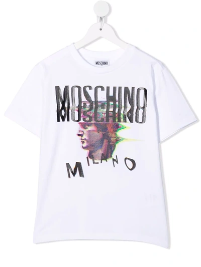 Moschino Kids' Logo印花t恤 In White