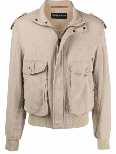 Pre-owned Dolce & Gabbana 1990s Flap Pockets Bomber Jacket In Neutrals