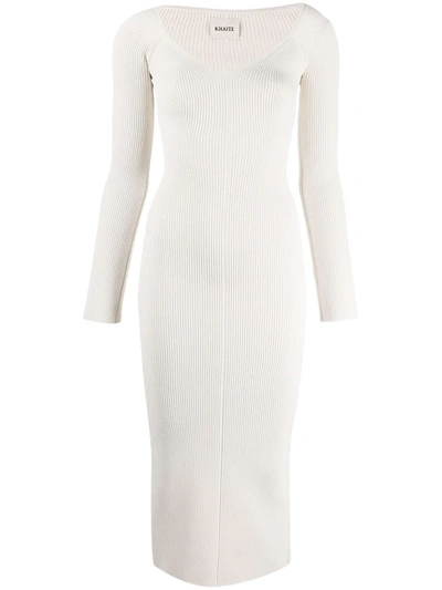 Khaite White V-neck Knitted Dress In Neutrals