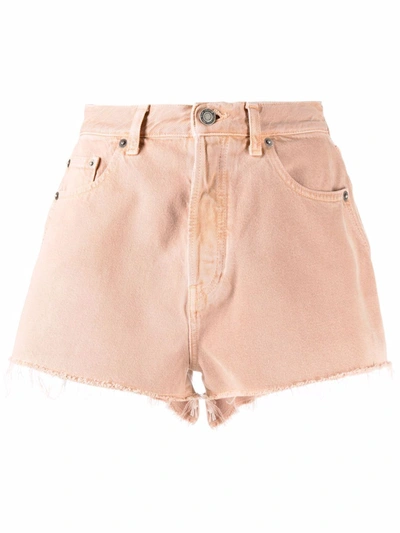 Saint Laurent Vintage-effect Denim Shorts In Pink