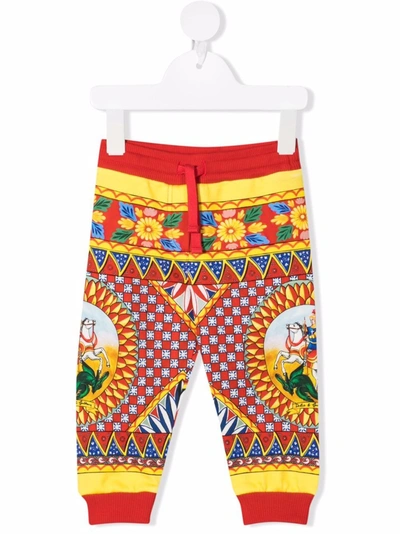 Dolce & Gabbana Babies' Carretto-print Track Trousers In Multi
